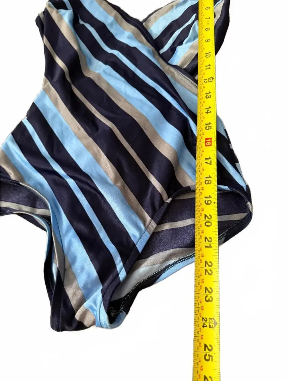 Jantzen Womens Size 10 Blue Striped One Piece Swimsuit Wrap Front Swimwear